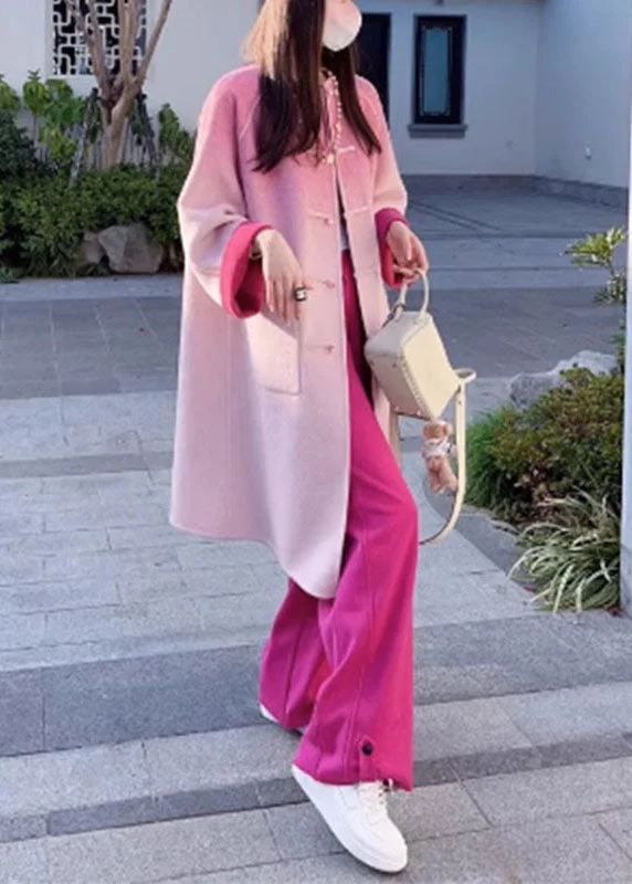 Plus size women's wool blend coats for a warm and stylish winterGradient Color Rose Woolen Coats And Wide Leg Pants Two Pieces Set Fall Plus size women's wool blend coats for a warm and stylish winterGradient Color Rose Woolen Coats And Wide Leg Pants Two Pieces Set Fall