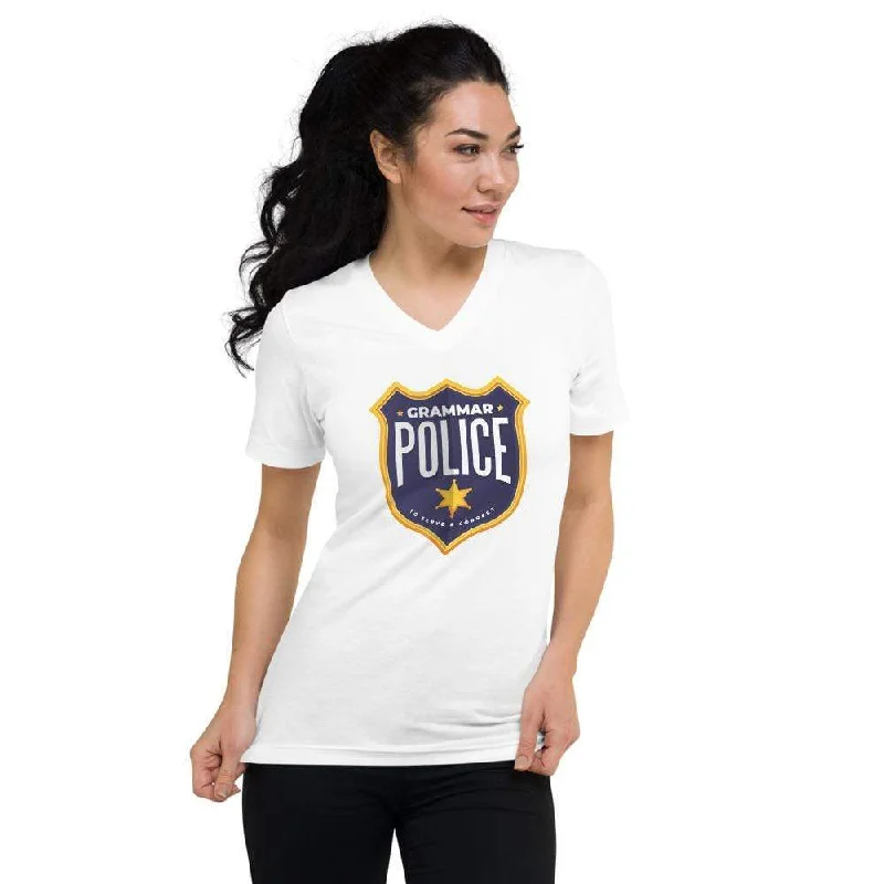 Sequined Women T Shirt for a Sparkly Night OutGrammar Police - To serve and correct - Unisex V-Neck T-Shirt Sequined Women T Shirt for a Sparkly Night OutGrammar Police - To serve and correct - Unisex V-Neck T-Shirt