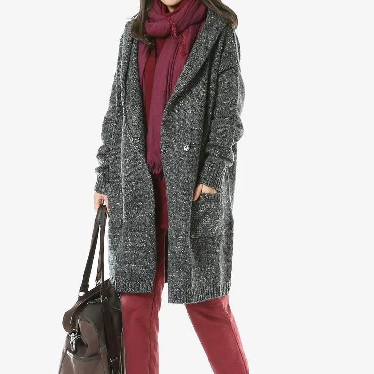 Women's reversible down coats with two - tone designs for versatile stylingGray knit cardigans long sweater coat Women's reversible down coats with two - tone designs for versatile stylingGray knit cardigans long sweater coat