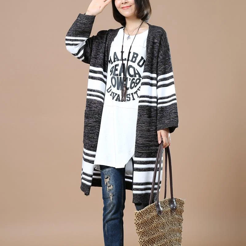 Women's knee - length wool blend coats with a fur collar for added warmthGray striped women knit cardigans plus ize coats Women's knee - length wool blend coats with a fur collar for added warmthGray striped women knit cardigans plus ize coats