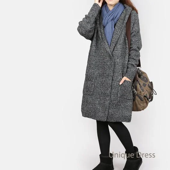 Petite women's wool blend coats with a tailored fit for a flattering silhouetteGray women long cardigan knit coat Petite women's wool blend coats with a tailored fit for a flattering silhouetteGray women long cardigan knit coat