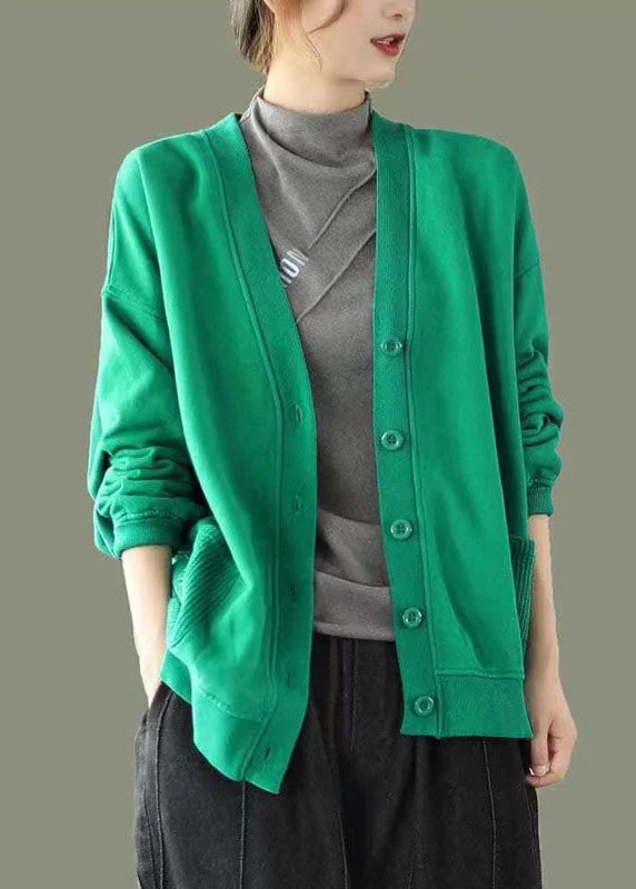 Shearling - lined women's leather coats for ultimate warmth and luxuryGreen Button Pockets Patchwork Warm Fleece Sweatshirt Coat V Neck Long Sleeve Shearling - lined women's leather coats for ultimate warmth and luxuryGreen Button Pockets Patchwork Warm Fleece Sweatshirt Coat V Neck Long Sleeve