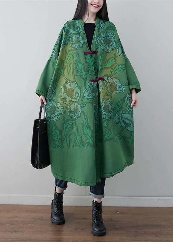 Quilted down women's coats with removable hoods for outdoor activitiesGreen Chinese Button Print Cotton Coats V Neck Spring Quilted down women's coats with removable hoods for outdoor activitiesGreen Chinese Button Print Cotton Coats V Neck Spring
