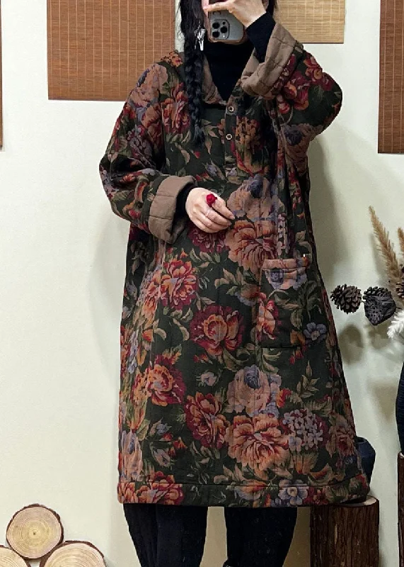 Women's faux fur coats in bright colors for a bold fashion statementGreen Pockets Print Fine Cotton Filled Hooded Coats Winter Women's faux fur coats in bright colors for a bold fashion statementGreen Pockets Print Fine Cotton Filled Hooded Coats Winter