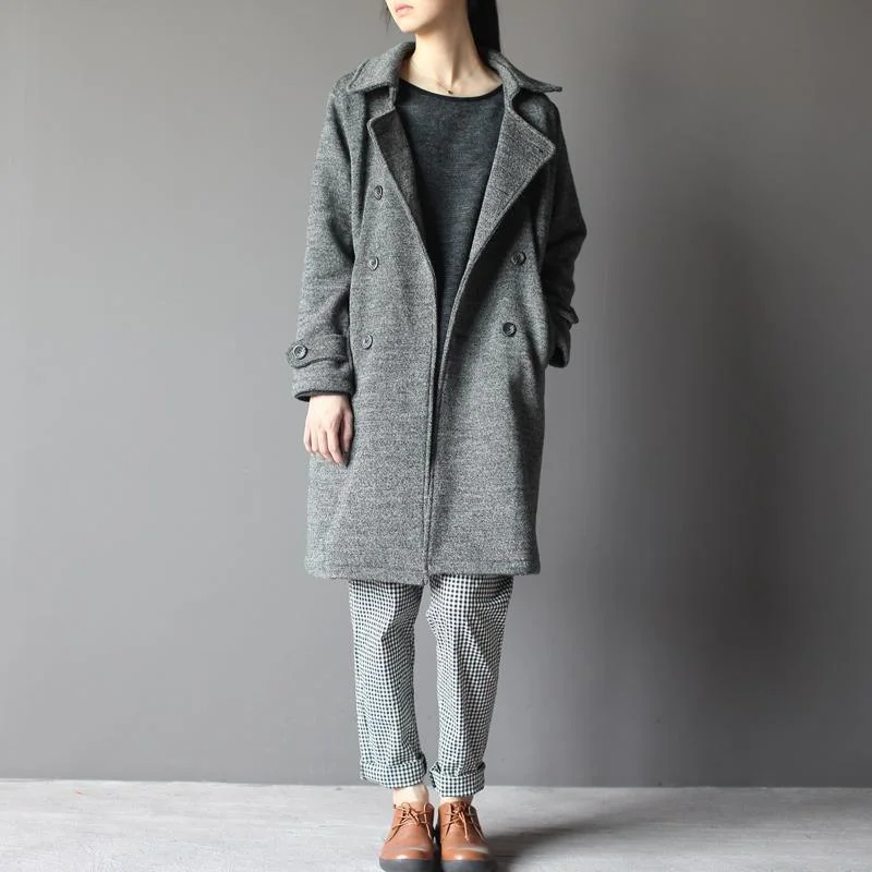 Oversized women's wool coats in a monochromatic look for a trendy outfitGrey women woolen coat spring outwear cardigan