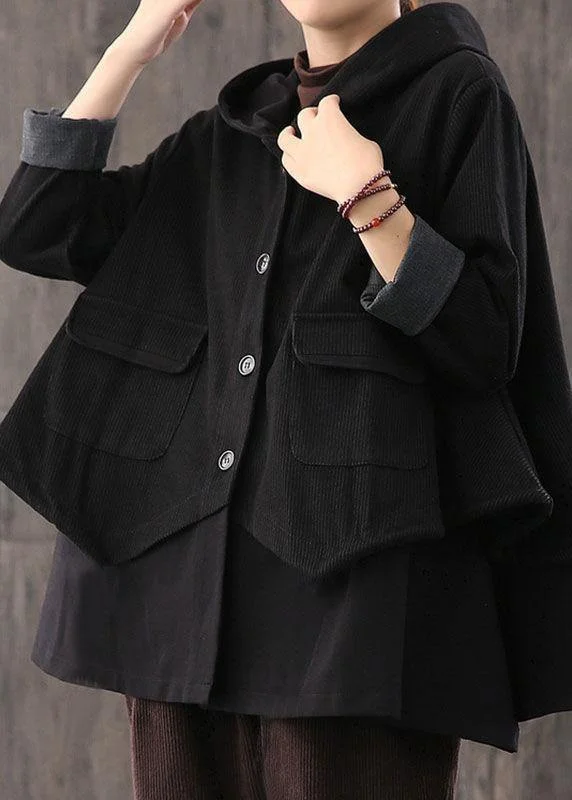 Women's longline double - breasted camel coats for a sophisticated lookHandmade Black drawstring Patchwork Striped Casual Coat Fall Women's longline double - breasted camel coats for a sophisticated lookHandmade Black drawstring Patchwork Striped Casual Coat Fall