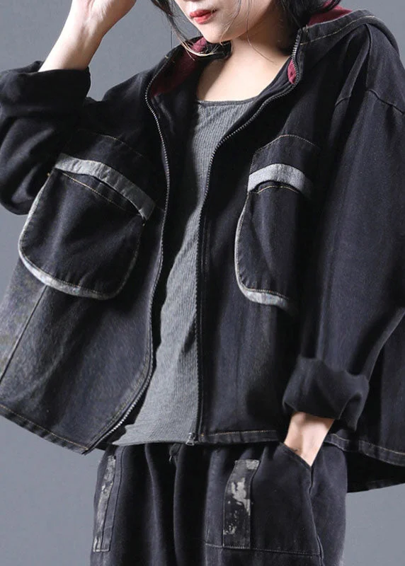 Shearling - lined women's leather coats for ultimate warmth and luxuryHandmade Black Hooded denim Coats Spring Shearling - lined women's leather coats for ultimate warmth and luxuryHandmade Black Hooded denim Coats Spring