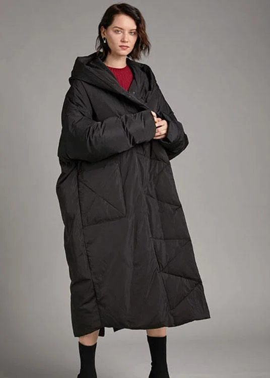 Plus size women's wool blend coats for a warm and stylish winterHandmade Black hooded Pockets Loose Winter Down Coat Plus size women's wool blend coats for a warm and stylish winterHandmade Black hooded Pockets Loose Winter Down Coat