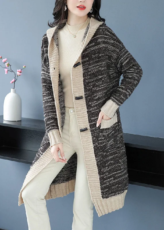 Women's cropped leather coats with silver studs for an edgy lookHandmade Black Pockets Button Patchwork Knit Hoodie Coat Fall Women's cropped leather coats with silver studs for an edgy lookHandmade Black Pockets Button Patchwork Knit Hoodie Coat Fall