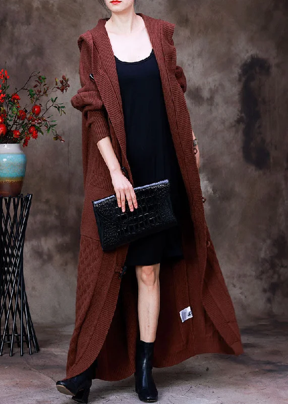 Petite women's wool blend coats with a tailored fit for a flattering silhouetteHandmade Coffee Hooded Pockets Horn Buckle Cable Knit Coat Long Sleeve Petite women's wool blend coats with a tailored fit for a flattering silhouetteHandmade Coffee Hooded Pockets Horn Buckle Cable Knit Coat Long Sleeve