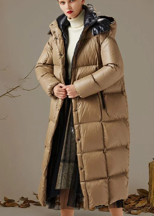 Women's long - sleeve wool coats in a houndstooth pattern for a classic charmHandmade Khaki Button Pockets fashion Winter Duck Down down coat Women's long - sleeve wool coats in a houndstooth pattern for a classic charmHandmade Khaki Button Pockets fashion Winter Duck Down down coat