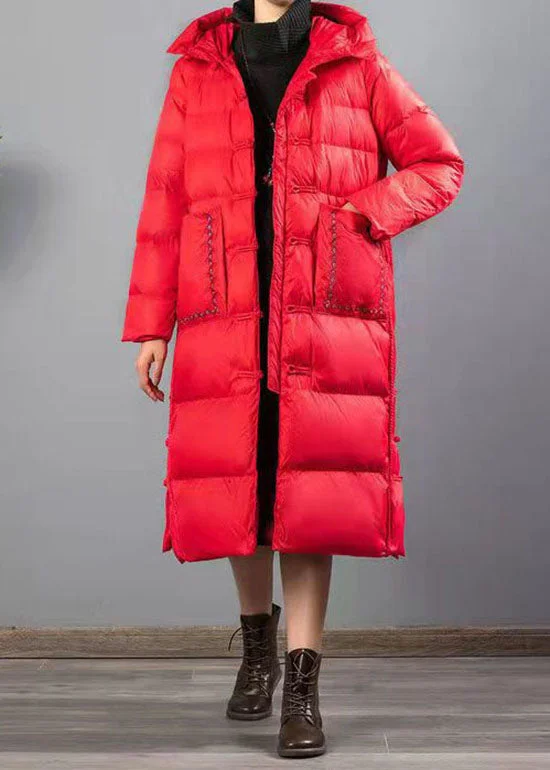 Women's waterproof parka coats with multiple pockets for practicalityHandmade Red Embroideried Button Duck Down Down Coat Winter Women's waterproof parka coats with multiple pockets for practicalityHandmade Red Embroideried Button Duck Down Down Coat Winter