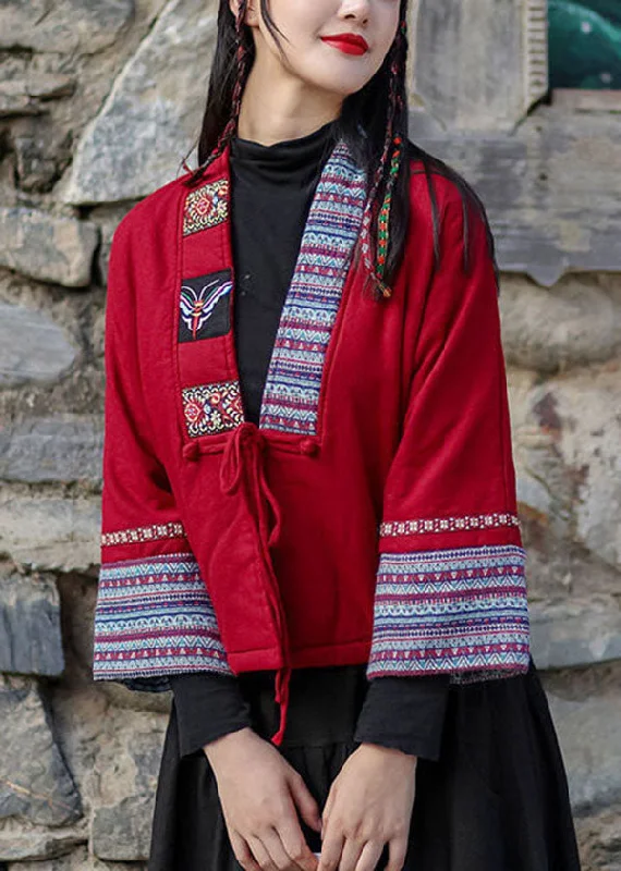 Oversized women's wool coats in a monochromatic look for a trendy outfitHandmade Red V Neck Embroideried Lace Up Warm Fleece Jacket Winter Oversized women's wool coats in a monochromatic look for a trendy outfitHandmade Red V Neck Embroideried Lace Up Warm Fleece Jacket Winter