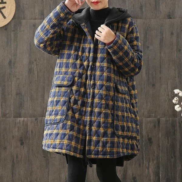 Women's long - sleeve wool coats in a houndstooth pattern for a classic charmHooded Plaid Parkas Vintage Button Coats Loose 2020 Pockets Female Casual Warm Parkas Coats Women's long - sleeve wool coats in a houndstooth pattern for a classic charmHooded Plaid Parkas Vintage Button Coats Loose 2020 Pockets Female Casual Warm Parkas Coats