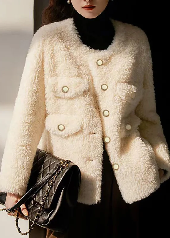 Women's long - sleeve wool coats in a houndstooth pattern for a classic charmItalian Beige O Neck Pockets Button Patchwork Wool Coats Winter Women's long - sleeve wool coats in a houndstooth pattern for a classic charmItalian Beige O Neck Pockets Button Patchwork Wool Coats Winter