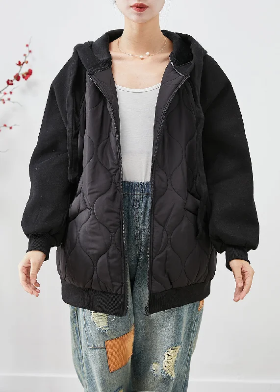 Quilted down women's coats with removable hoods for outdoor activitiesItalian Black Hooded Patchwork Fine Cotton Filled Jackets Winter Quilted down women's coats with removable hoods for outdoor activitiesItalian Black Hooded Patchwork Fine Cotton Filled Jackets Winter