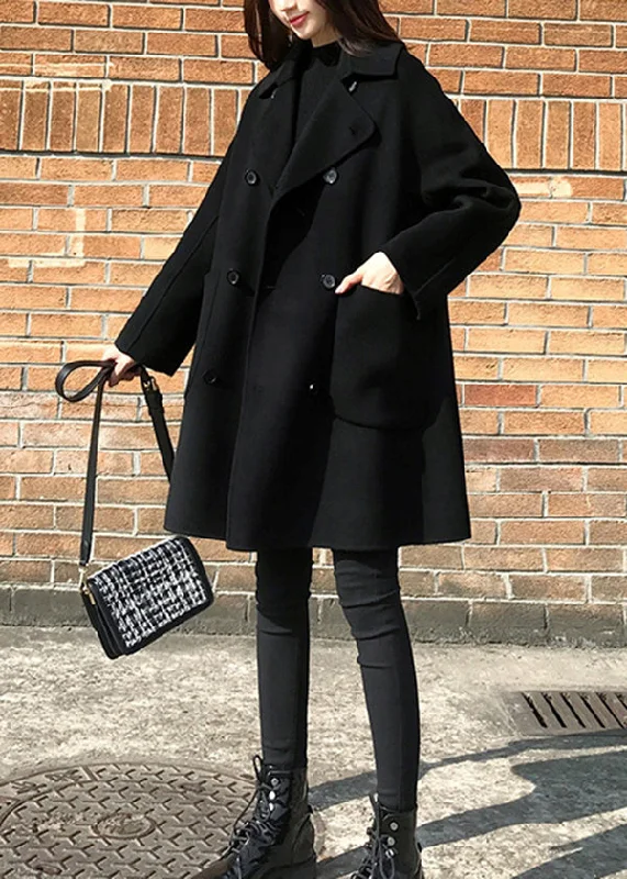 Women's waterproof parka coats with multiple pockets for practicalityItalian Black Peter Pan Collar Pockets Patchwork Woolen Coats Fall Women's waterproof parka coats with multiple pockets for practicalityItalian Black Peter Pan Collar Pockets Patchwork Woolen Coats Fall