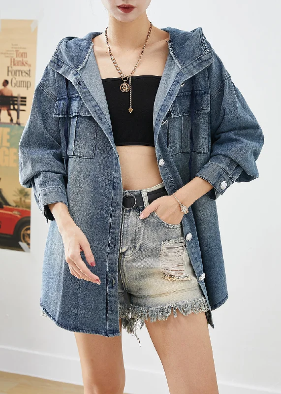 Women's cropped leather coats with silver studs for an edgy lookItalian Blue Oversized Hooded Pockets Denim Coats Fall Women's cropped leather coats with silver studs for an edgy lookItalian Blue Oversized Hooded Pockets Denim Coats Fall