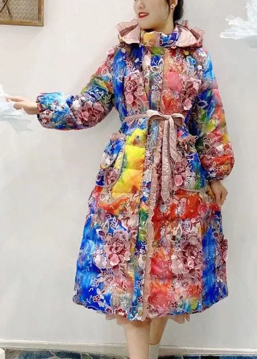 Women's knee - length wool blend coats with a fur collar for added warmthItalian Embroideried Ruffled Patchwork Print Duck Down Winter Coats Women's knee - length wool blend coats with a fur collar for added warmthItalian Embroideried Ruffled Patchwork Print Duck Down Winter Coats