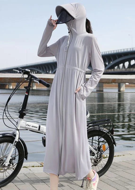 Belted women's cashmere coats in soft pastels for a luxurious feelItalian Light Grey Zip Up Pockets Patchwork Long Ice Silk UPF 50+ Coats Summer Belted women's cashmere coats in soft pastels for a luxurious feelItalian Light Grey Zip Up Pockets Patchwork Long Ice Silk UPF 50+ Coats Summer
