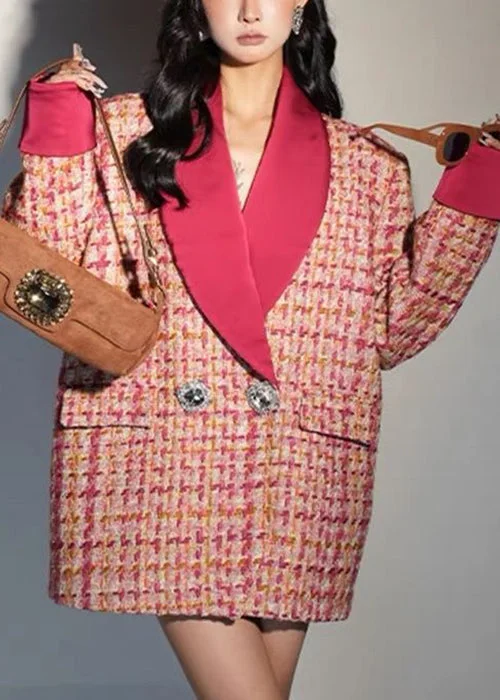 Women's reversible down coats with two - tone designs for versatile stylingItalian Pink Plaid Button Patchwork Cotton Coats Spring Women's reversible down coats with two - tone designs for versatile stylingItalian Pink Plaid Button Patchwork Cotton Coats Spring