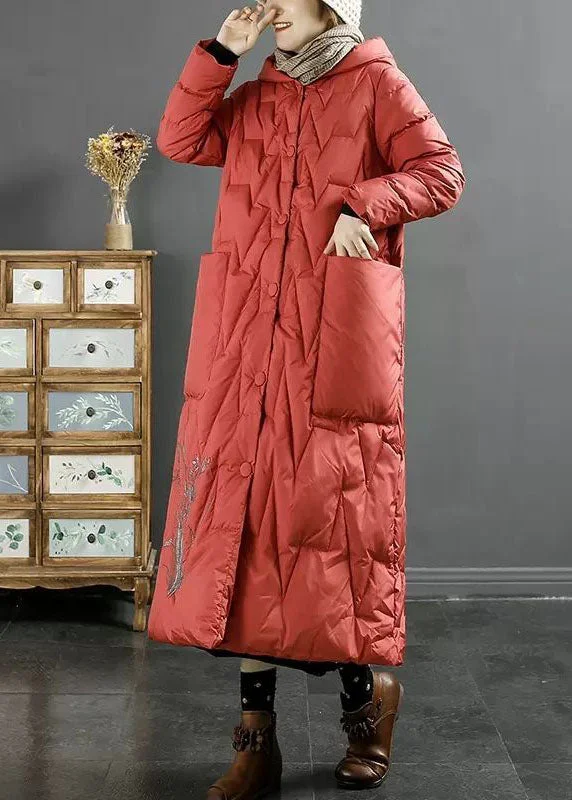 Oversized women's wool coats in a monochromatic look for a trendy outfitItalian Red Hooded Embroideried Solid Duck Down Down Coats Winter Oversized women's wool coats in a monochromatic look for a trendy outfitItalian Red Hooded Embroideried Solid Duck Down Down Coats Winter