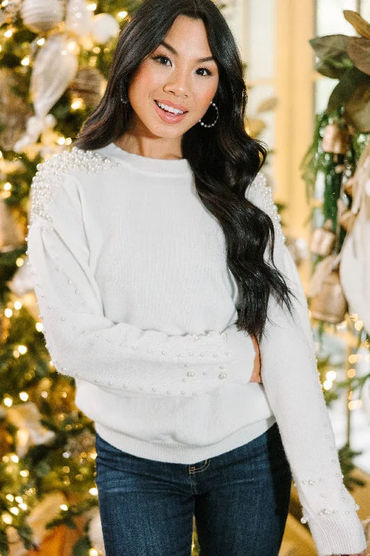 V - Neck Women's Ribbed Wool Sweaters for FallIt's All You Ivory White Embellished Sweater V - Neck Women's Ribbed Wool Sweaters for FallIt's All You Ivory White Embellished Sweater