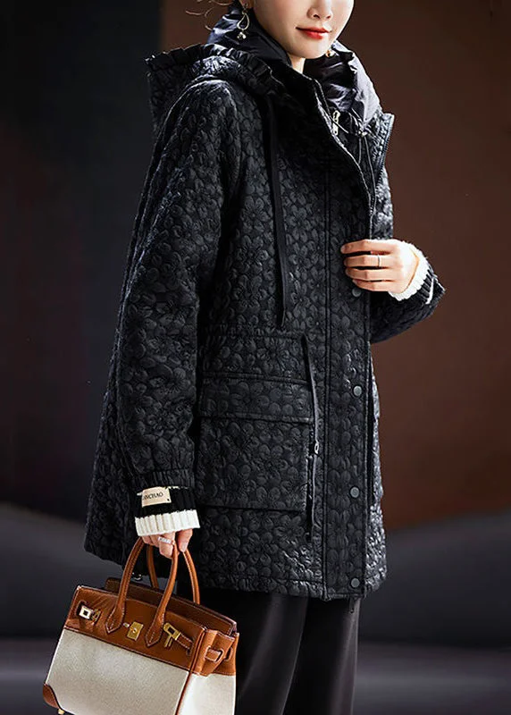 Belted women's cashmere coats in soft pastels for a luxurious feelJacquard Black Hooded Pockets Drawstring Cotton Filled Coats Spring Belted women's cashmere coats in soft pastels for a luxurious feelJacquard Black Hooded Pockets Drawstring Cotton Filled Coats Spring
