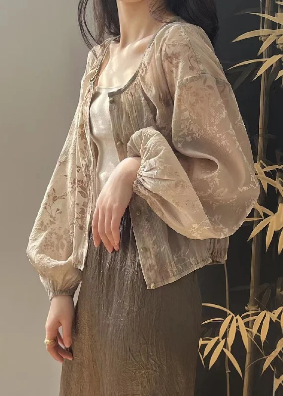 Water - resistant women's trench coats with adjustable cuffs for rainy daysJacquard Brown O Neck Button Coats Long Sleeve Water - resistant women's trench coats with adjustable cuffs for rainy daysJacquard Brown O Neck Button Coats Long Sleeve