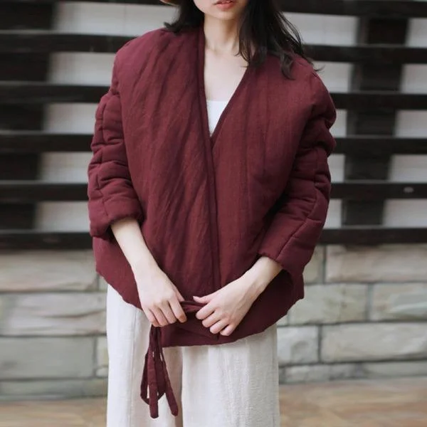 Embroidered women's cotton coats in a bohemian pattern for a unique designJWinter Solid Color Belt Asymmetric Length 2020 Casual Vintage Long Sleeve Female Thick Coats Embroidered women's cotton coats in a bohemian pattern for a unique designJWinter Solid Color Belt Asymmetric Length 2020 Casual Vintage Long Sleeve Female Thick Coats