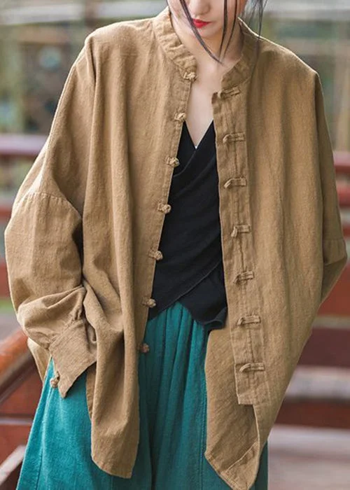 Plus size women's wool blend coats for a warm and stylish winterKhaki Button Patchwork Cotton Coats Stand Collar Spring Plus size women's wool blend coats for a warm and stylish winterKhaki Button Patchwork Cotton Coats Stand Collar Spring