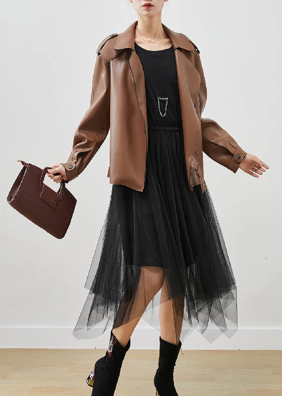 Women's faux fur coats in bright colors for a bold fashion statementKhaki Faux Leather Coats And Tull Dress Two Piece Suit Set Oversized Spring Women's faux fur coats in bright colors for a bold fashion statementKhaki Faux Leather Coats And Tull Dress Two Piece Suit Set Oversized Spring
