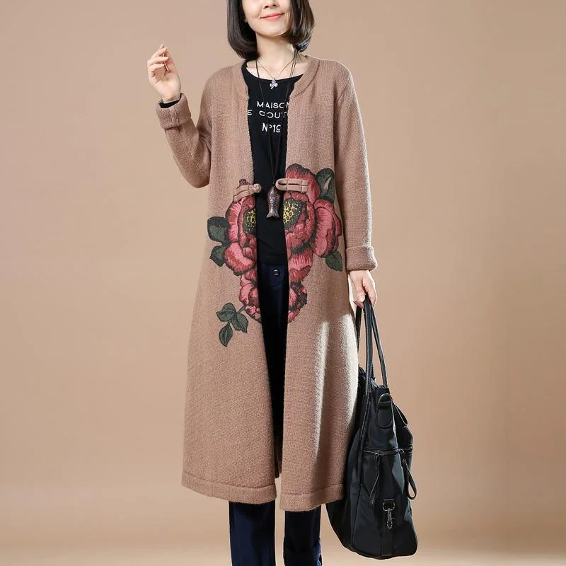 Shearling - lined women's leather coats for ultimate warmth and luxuryKhaki floral sweater coats long knit outwear Shearling - lined women's leather coats for ultimate warmth and luxuryKhaki floral sweater coats long knit outwear