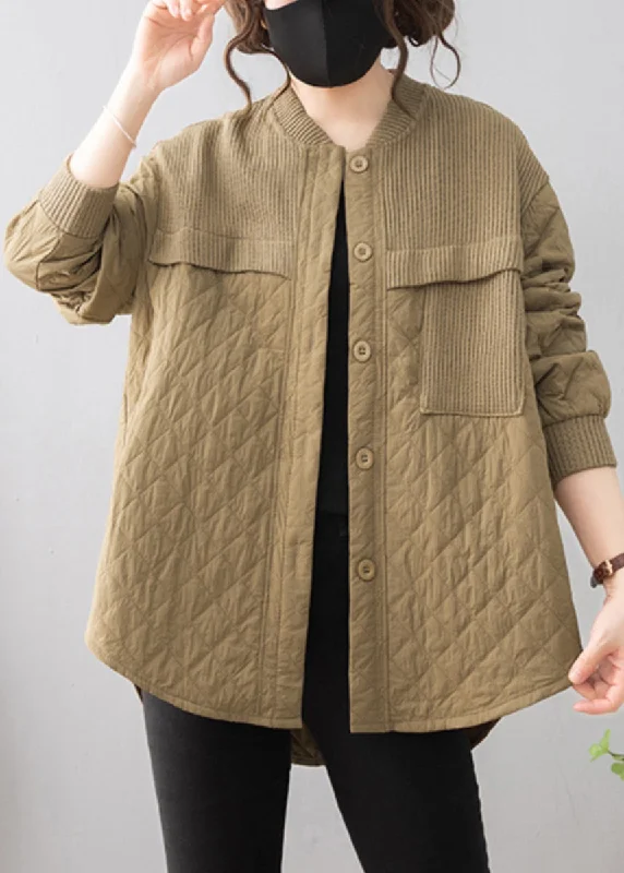 Women's knee - length wool blend coats with a fur collar for added warmthKhaki Low High Design Patchwork Thin Cotton Coat Stand Collar Winter Women's knee - length wool blend coats with a fur collar for added warmthKhaki Low High Design Patchwork Thin Cotton Coat Stand Collar Winter