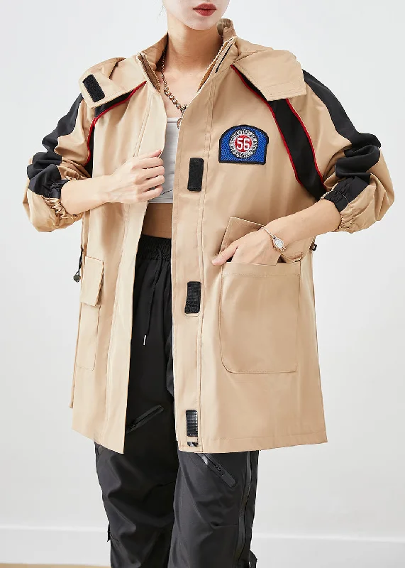 Plus size women's wool blend coats for a warm and stylish winterKhaki Patchwork Spandex Jacket Oversized Hooded Fall Plus size women's wool blend coats for a warm and stylish winterKhaki Patchwork Spandex Jacket Oversized Hooded Fall