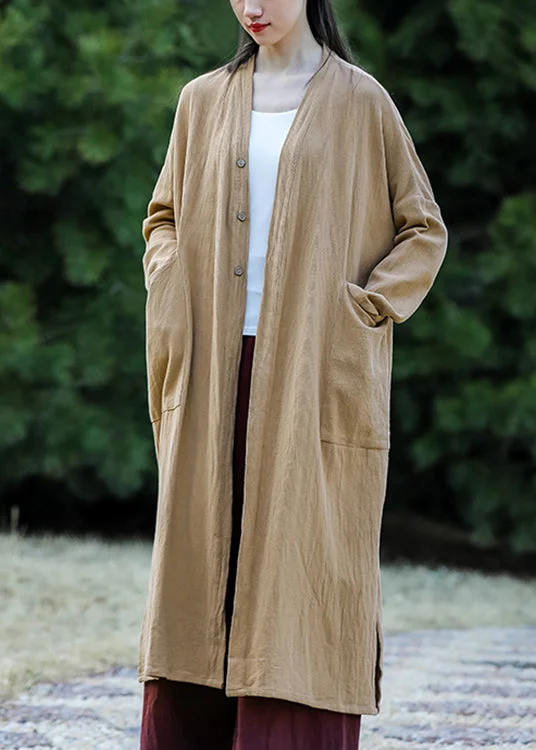 Women's waterproof parka coats with multiple pockets for practicalityKhaki Side Open Patchwork Cotton Long Coat O Neck Long Sleeve Women's waterproof parka coats with multiple pockets for practicalityKhaki Side Open Patchwork Cotton Long Coat O Neck Long Sleeve