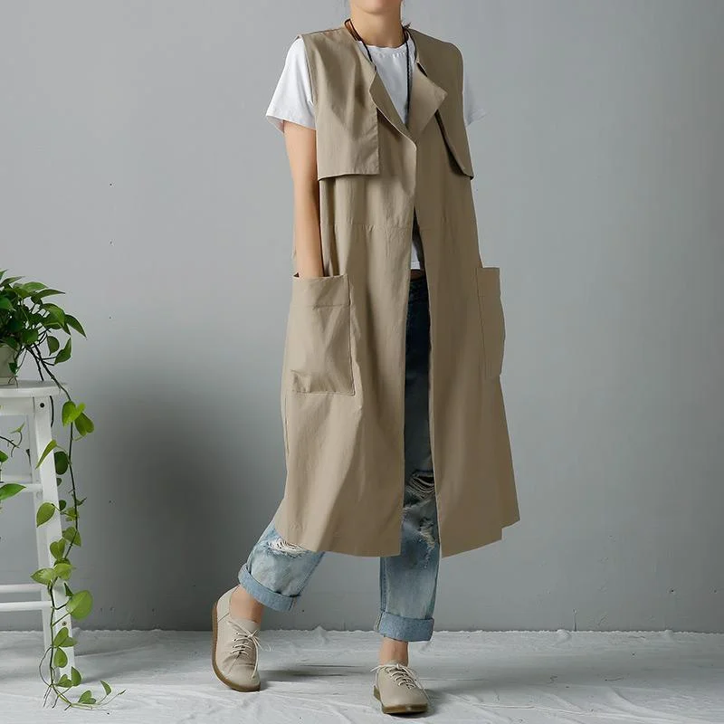 Women's long - sleeve wool coats in a houndstooth pattern for a classic charmKhaki vest coats spring outwear cardigans Women's long - sleeve wool coats in a houndstooth pattern for a classic charmKhaki vest coats spring outwear cardigans