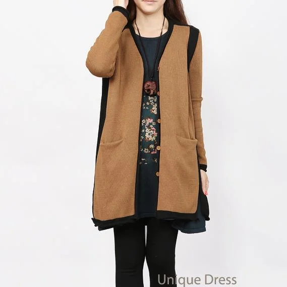 Women's longline double - breasted camel coats for a sophisticated lookKhaki women sweater coat cardigan Women's longline double - breasted camel coats for a sophisticated lookKhaki women sweater coat cardigan
