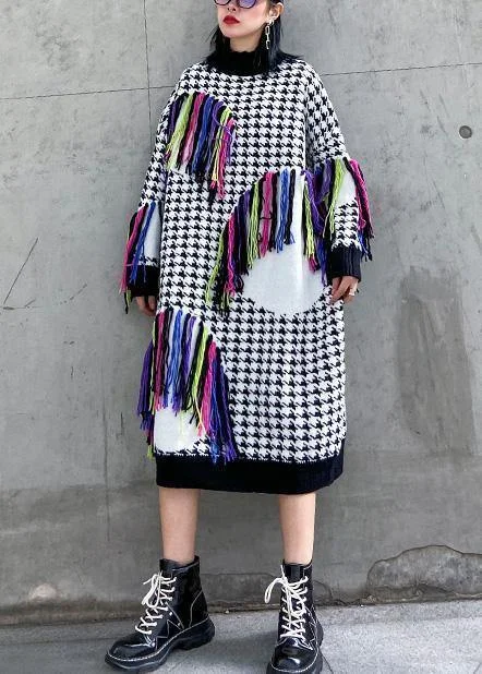 Cowl Neck Women's Cashmere Blend Sweater Dresses for WinterKnitted plaid Sweater dresses Design tassel oversized high neck sweater dresses Cowl Neck Women's Cashmere Blend Sweater Dresses for WinterKnitted plaid Sweater dresses Design tassel oversized high neck sweater dresses