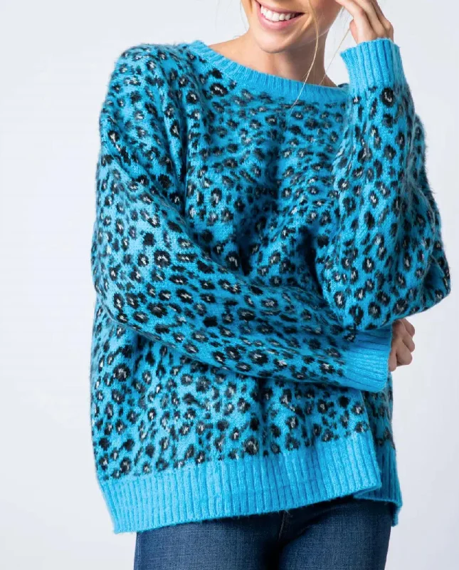 Belted Women's Cotton Blend Sweater Dresses for a Casual LookLeopard Mohair Crewneck Sweater In Blue Belted Women's Cotton Blend Sweater Dresses for a Casual LookLeopard Mohair Crewneck Sweater In Blue