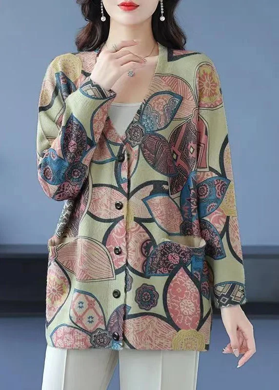 Women's cropped leather coats with silver studs for an edgy lookLight Green Print Patchwork Mink Hair Knitted Coats V Neck Long Sleeve Women's cropped leather coats with silver studs for an edgy lookLight Green Print Patchwork Mink Hair Knitted Coats V Neck Long Sleeve