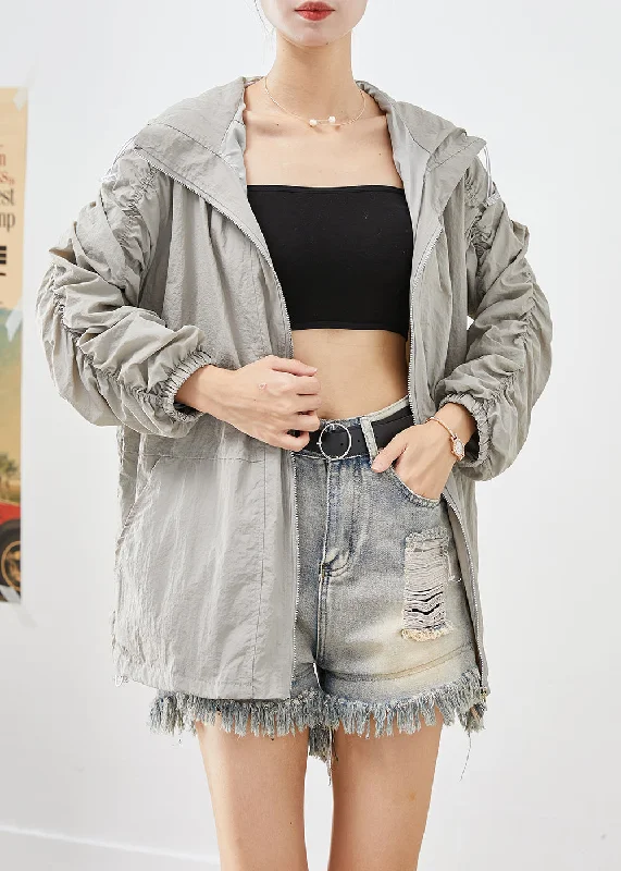 Quilted down women's coats with removable hoods for outdoor activitiesLight Grey UPF 50+ Coats Oversized Wrinkled Drawstring Fall Quilted down women's coats with removable hoods for outdoor activitiesLight Grey UPF 50+ Coats Oversized Wrinkled Drawstring Fall