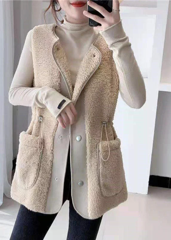 Embroidered women's cotton coats in a bohemian pattern for a unique designLoose Apricot drawstring Faux Fur Winter waistcoat Embroidered women's cotton coats in a bohemian pattern for a unique designLoose Apricot drawstring Faux Fur Winter waistcoat