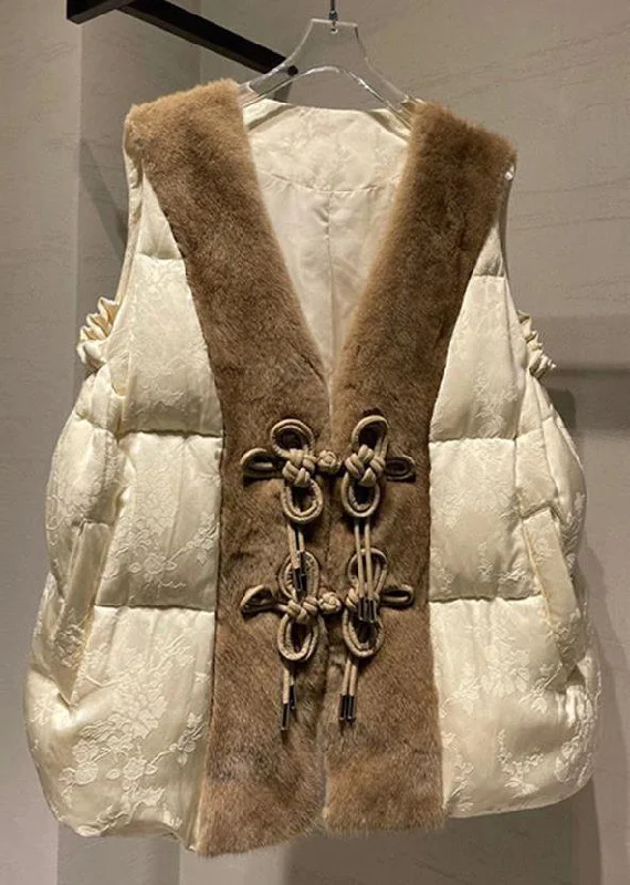 Water - resistant women's trench coats with adjustable cuffs for rainy daysLoose Beige Button Mink Hair Patchwork Duck Down Waistcoat Sleeveless Water - resistant women's trench coats with adjustable cuffs for rainy daysLoose Beige Button Mink Hair Patchwork Duck Down Waistcoat Sleeveless