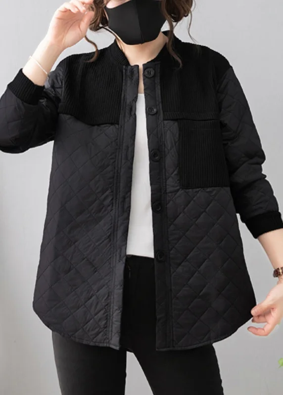 Hooded women's puffer coats in neon colors for high - visibility sportsLoose Black Button Patchwork Thin Cotton Coat Long Sleeve Hooded women's puffer coats in neon colors for high - visibility sportsLoose Black Button Patchwork Thin Cotton Coat Long Sleeve