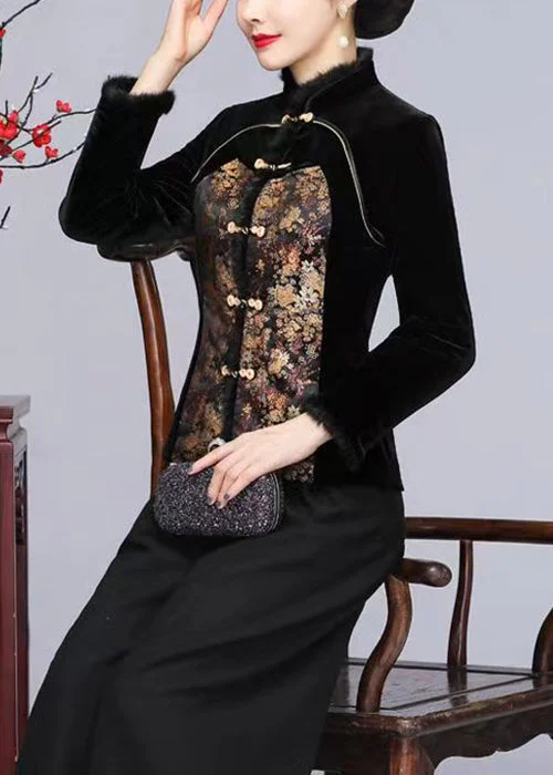 Oversized women's wool coats in a monochromatic look for a trendy outfitLoose Black Fur Collar Patchwork Thick Silk Velour Blended Coats Winter