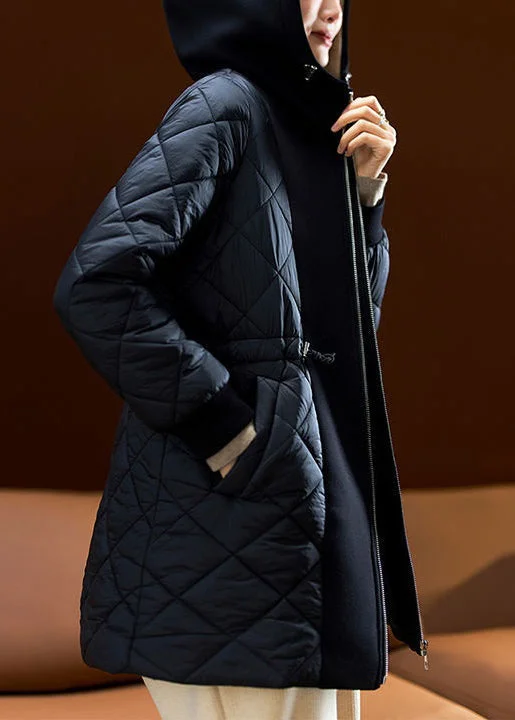 Quilted down women's coats with removable hoods for outdoor activitiesLoose Black Hooded Drawstring Pockets Cotton Filled Coats Winter Quilted down women's coats with removable hoods for outdoor activitiesLoose Black Hooded Drawstring Pockets Cotton Filled Coats Winter