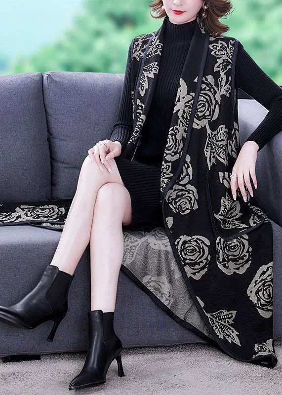 Women's knee - length wool blend coats with a fur collar for added warmthLoose Black Print Pockets Patchwork Cotton Long Waistcoat Sleeveless Women's knee - length wool blend coats with a fur collar for added warmthLoose Black Print Pockets Patchwork Cotton Long Waistcoat Sleeveless