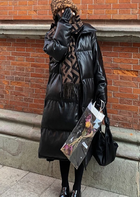 Plus size women's wool blend coats for a warm and stylish winterLoose Black Stand Collar Faux Leather Fine Cotton Filled Winter Coats Winter Plus size women's wool blend coats for a warm and stylish winterLoose Black Stand Collar Faux Leather Fine Cotton Filled Winter Coats Winter