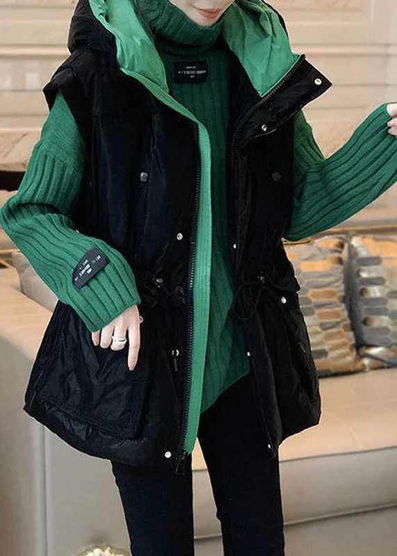 Mid - length women's down coats in a slim fit for a modern and sleek appearanceLoose Black Waistcoat And Green Sweaters Cotton Filled Two Pieces Set Sleeveless Mid - length women's down coats in a slim fit for a modern and sleek appearanceLoose Black Waistcoat And Green Sweaters Cotton Filled Two Pieces Set Sleeveless